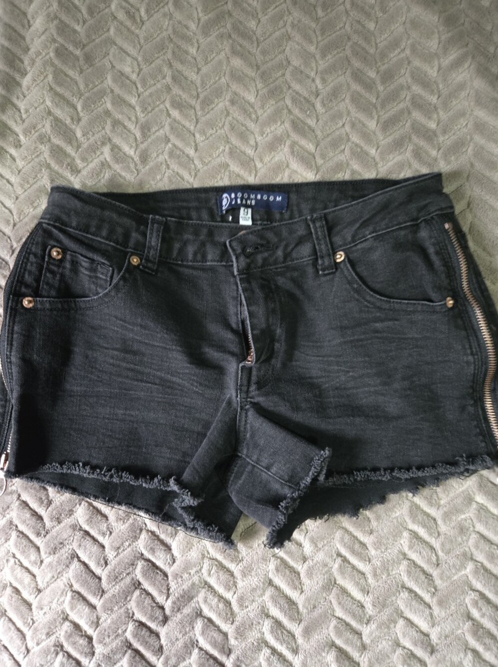 Boom Boom Jeans Black Frayed Denim Shorts with Side Zippers